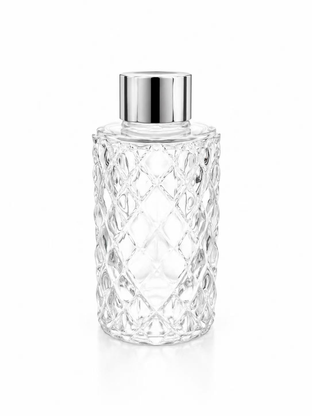 HJ-321 Diamond-Patterned Round Glass Reed Diffuser Bottle – 100 ml